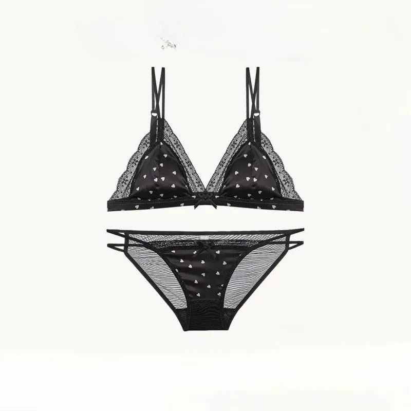 French Style Sweet Triangle Cup Lingerie Set Women Satin Lace Wireless Small Bust Gathered Thin Fabric Sexy Soft Underwear S-XL — image 4