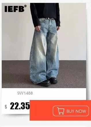 Spring American Style Double Waistband Deconstructed Men's Boot Cut White Jeans Trendy Loose Wide Leg Denim Pants 9X2187 — image 9