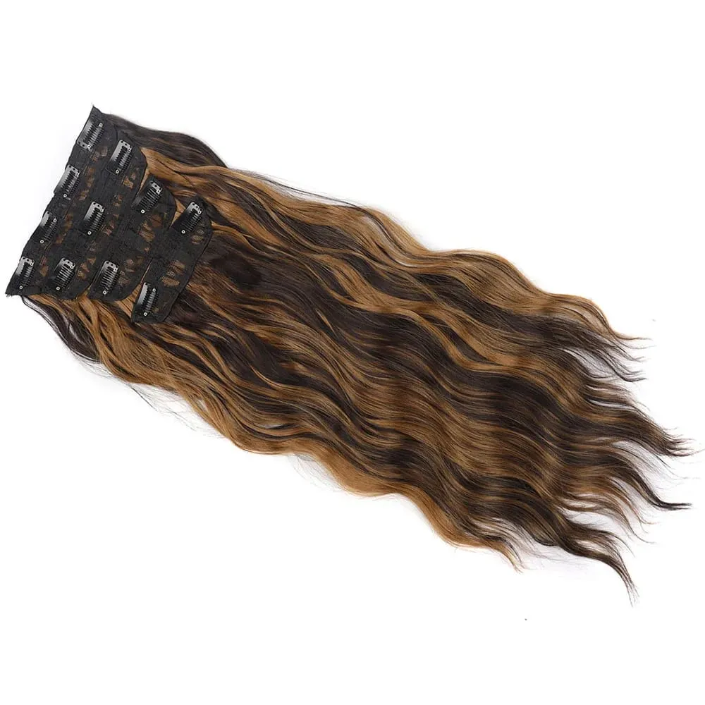 Jeedou Clip in Hair Extensions 4Piece/Set Synthetic Long Wavy Thick Hair Bouncy Curly Full Head Hairpiece Natural Looking