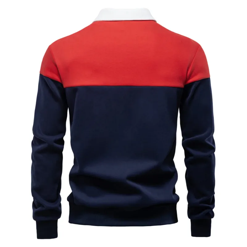 Nova primavera masculina com capuz de mistura de algodão em bloco colorido para negócios estilo casual moletom de manga comprida — image 16