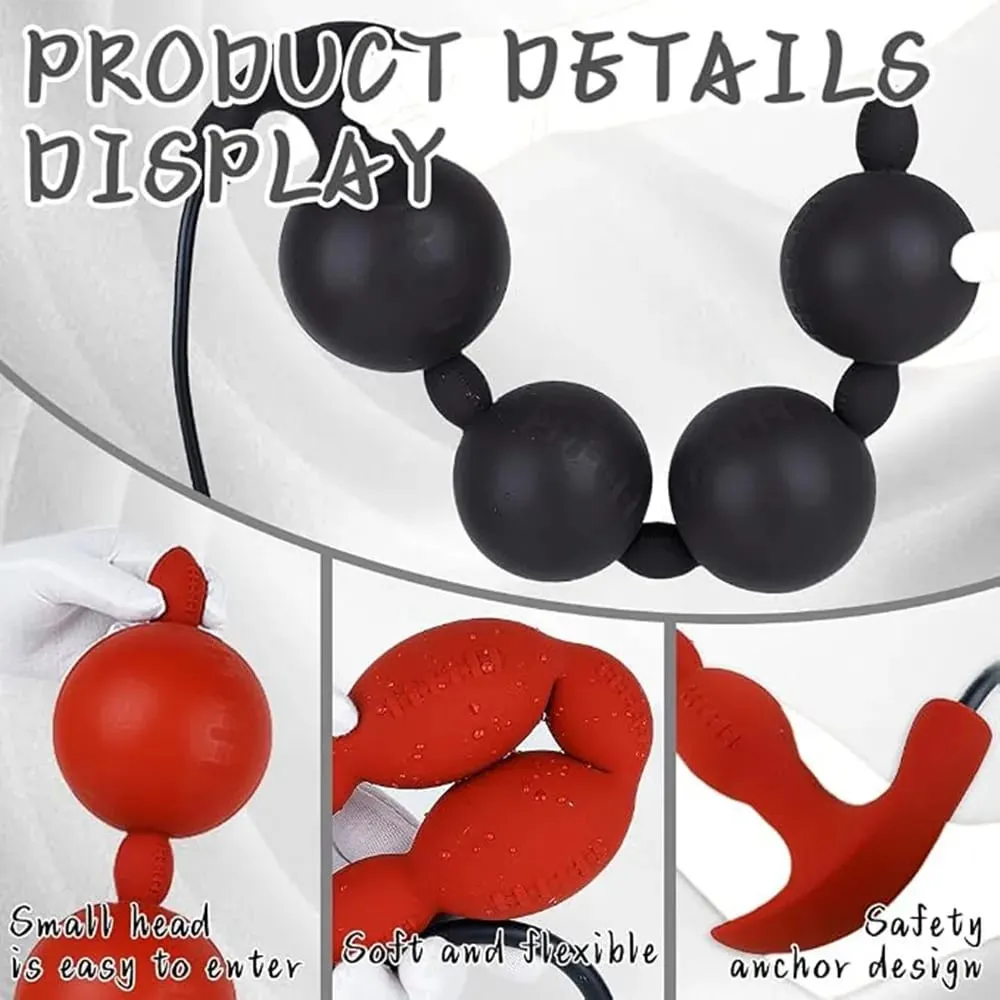 Extra Long Inflatable Anal Beads Butt Plug Dildo Huge Silicone Adjustable Size Big Thick 4 Balls Bead with T-Base Adult Sex Toys — image 3