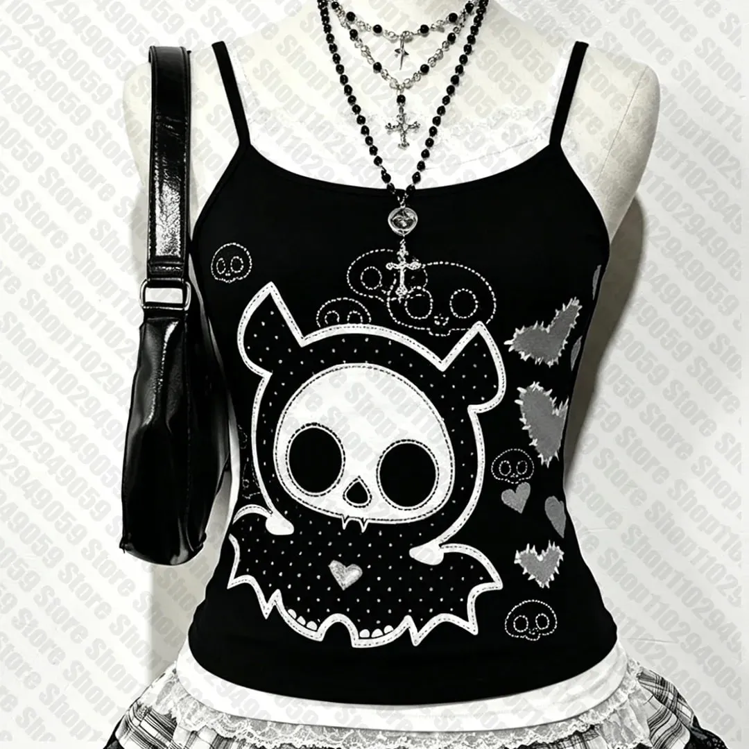 Kawaii Top Women Aesthetic 2000s Y2k Tops With Suspenders Gothic Clothes Women Female Clothing Tanks & Camis Emo Crop Top Sexys