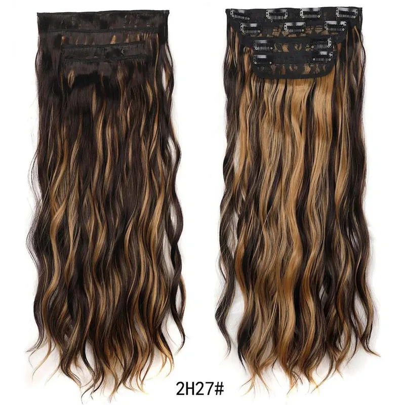 Jeedou Clip in Hair Extensions 4Piece/Set Synthetic Long Wavy Thick Hair Bouncy Curly Full Head Hairpiece Natural Looking