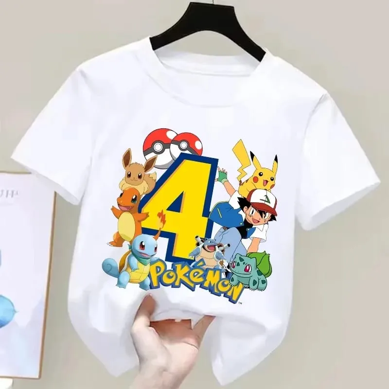 2026 Pokemons Pikachu Kids T Shirts Birthday Number 1-9 Printed T Shirt Boys Girls Summer Short Sleeves Tops Children Clothing — image 8