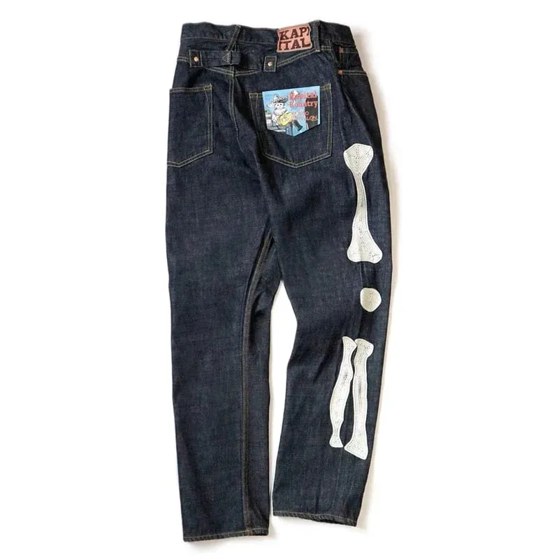 Japan Style New Arrival KAPITAL Hirata Kazuhiro Bone Skeleton Embroidered Pattern Casual Jeans for Men — image 7
