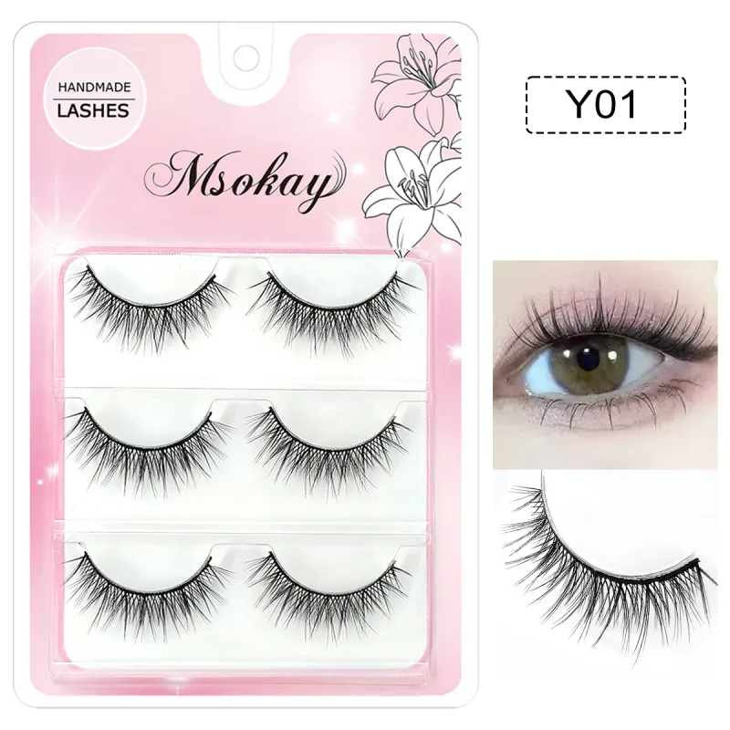 3 Pairs Rainbow Colored Eyelashes Brown Cosplay False Eyelashes Blonde Makeup Eye Lashes Colorful Blue Halloween Vegan Cilias — image 11