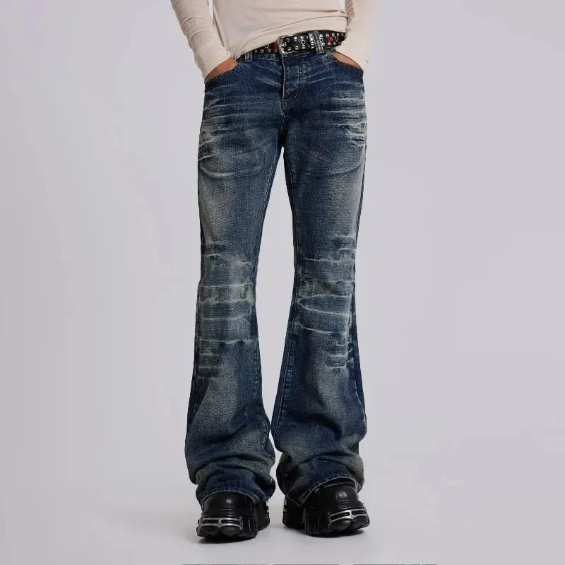 Y2K Mid Blue Flared Jeans Washed Men Women Bootcut Jeans Gothic High Street Unisex Streetwear Baggy wide leg Pants — image 2