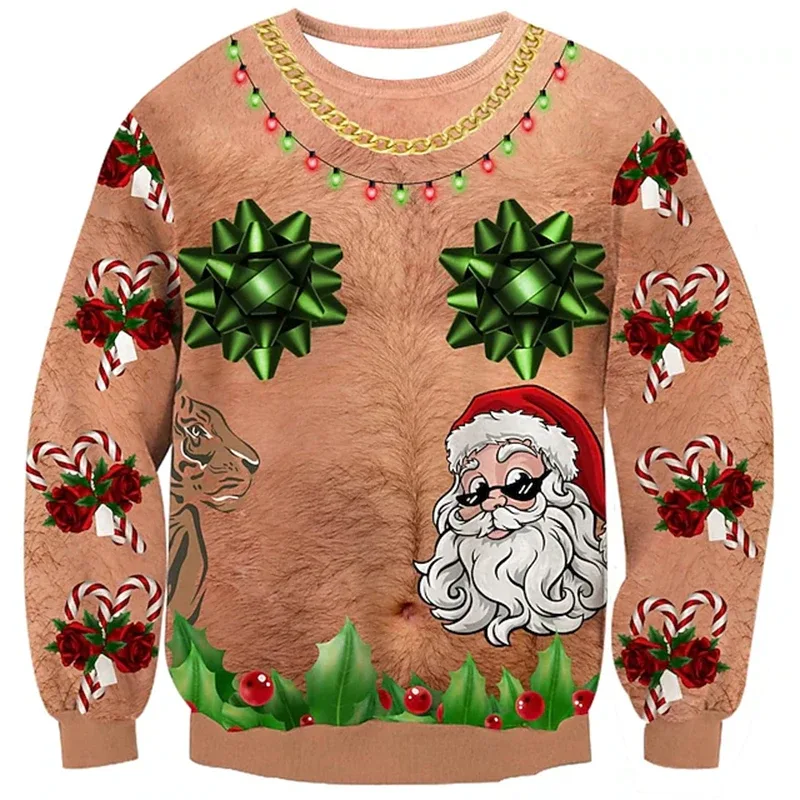 Jul ful tröja Rolig 3D-utskrift muskelmönster tröjor för män Nytt mode tröja fest Cosplay kostym julklapp — image 5