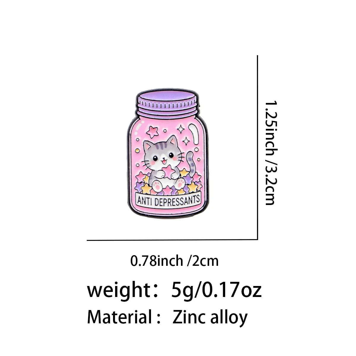 Sweet Pink Cat Star Bottle Enamel Brooch ANTI DEPRESSANTS Badge Cute Animal Lapel Pin Backpack Jacket Decorative Accessory — image 2