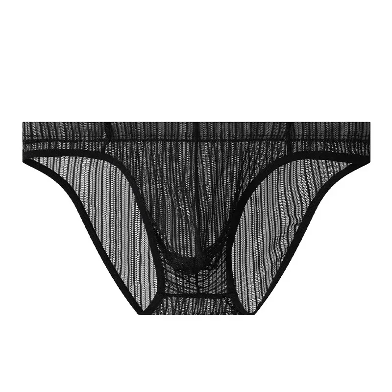 Men Briefs Stripe Mesh Ice Silk Underwear Ultra-Thin Bikini Breathable Translucent U Convex Pouch Exotic Lingerie String Homme — image 2