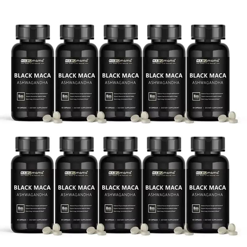 Suplemento orgânico de raiz de maca preta + extrato de ashwagandha para mulheres e homens, resistência à energia ereta - pílulas veganas — image 9