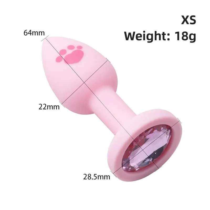 New 4 Sizes Cat Paw Silicone Anal Plug Pink Butt Plug Crystal Base Anus Dilator Expander Sex Toys For Woman Men Prostate Massage — image 9