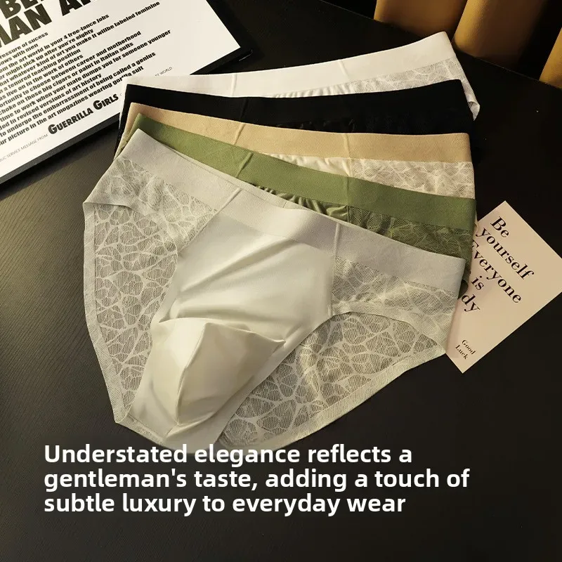 Sem costura jacquard homens triângulo roupa interior de seda gelo fina respirável calcinha de secagem rápida cuecas masculinas sexy u bulge bolsa — image 2