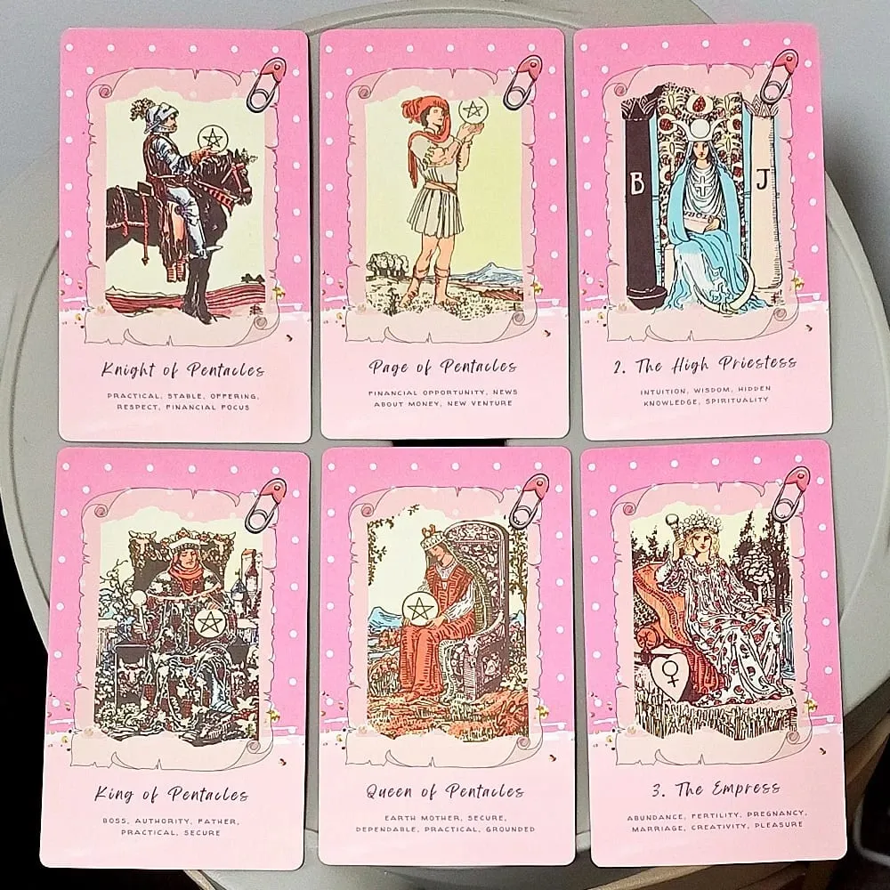 Różowy Waite Tarot marzycielski różowy kolaż talia tarota 78 estetycznych kart tarota Kawaii ze znaczeniami 12*7cm podwójnie tłoczone — image 3