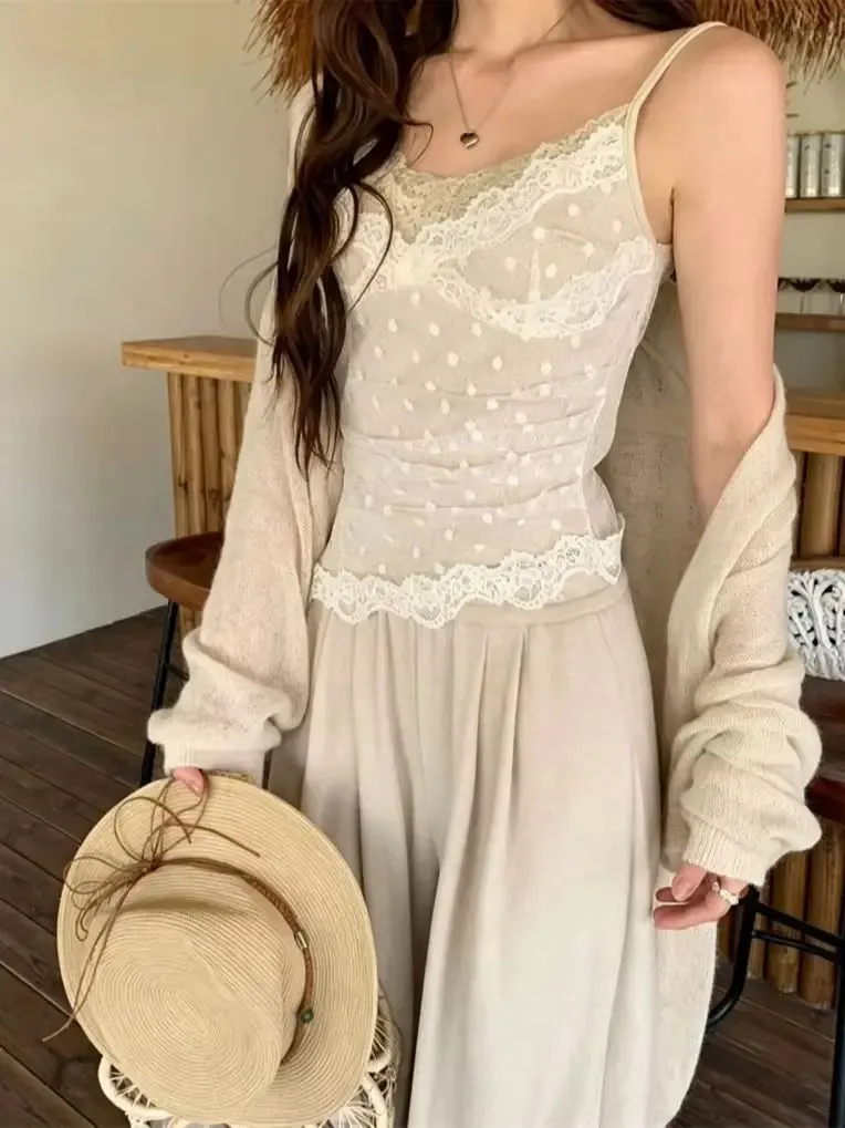 Women's Polka Dot Lace Spaghetti Strap Camisole with Pad Bust Adjustable Straps Side Lace Sexy Summer Daily Top A33079 — image 9