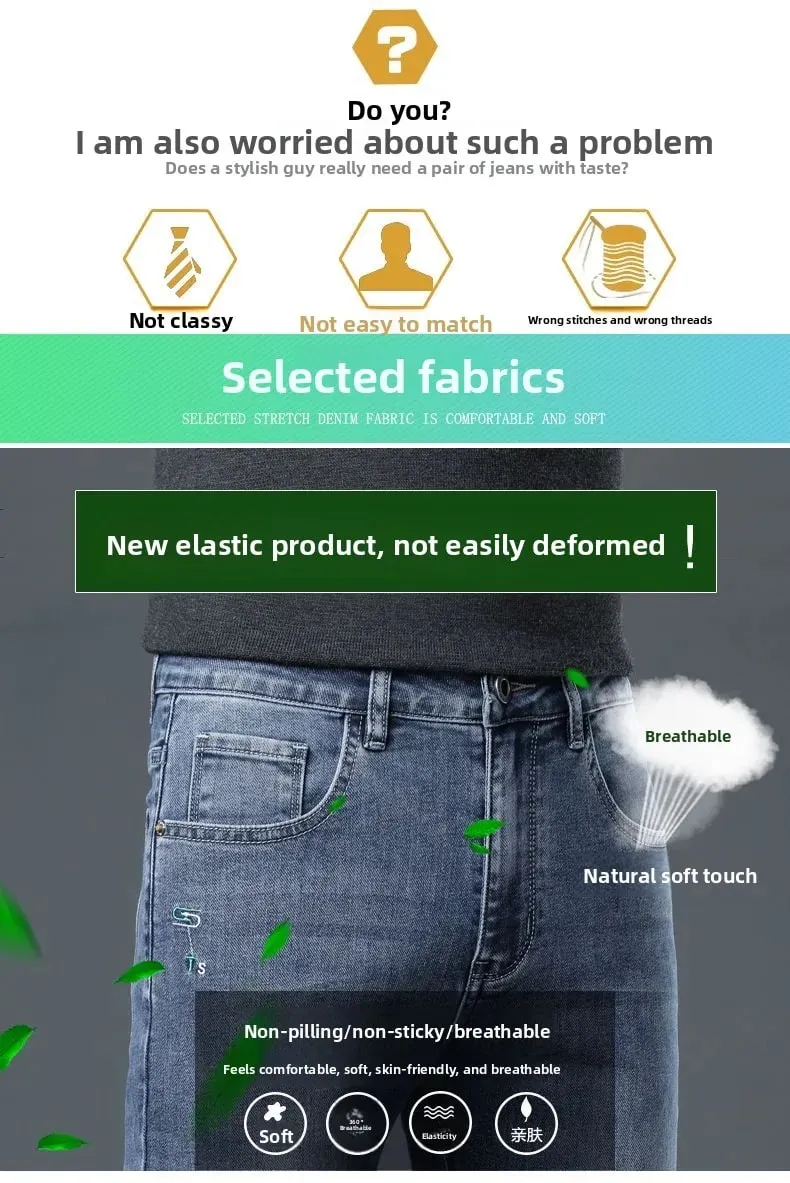New Autumn/winter 2025 Stretch Wash Jeans for Young Men with Small Straight Elastic WaistJeans Pants Fashion Men's Trousers — image 9