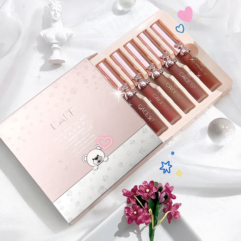 5 Colors Lipgloss Makeup Sets Waterproof Liquid Lipstick Matte Lasting Velvet Lip Mud Sexy Red Fashion Lip Stain Cosmetics