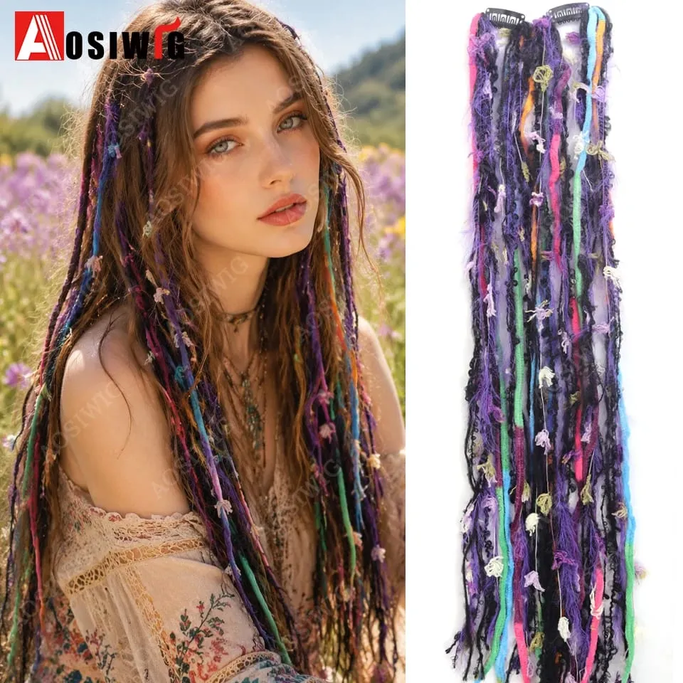Synthetic Boho Braided Hair Extensions for Women Clip In Festival Hairpiece with Beads Feathers Hippie Hair Accessories