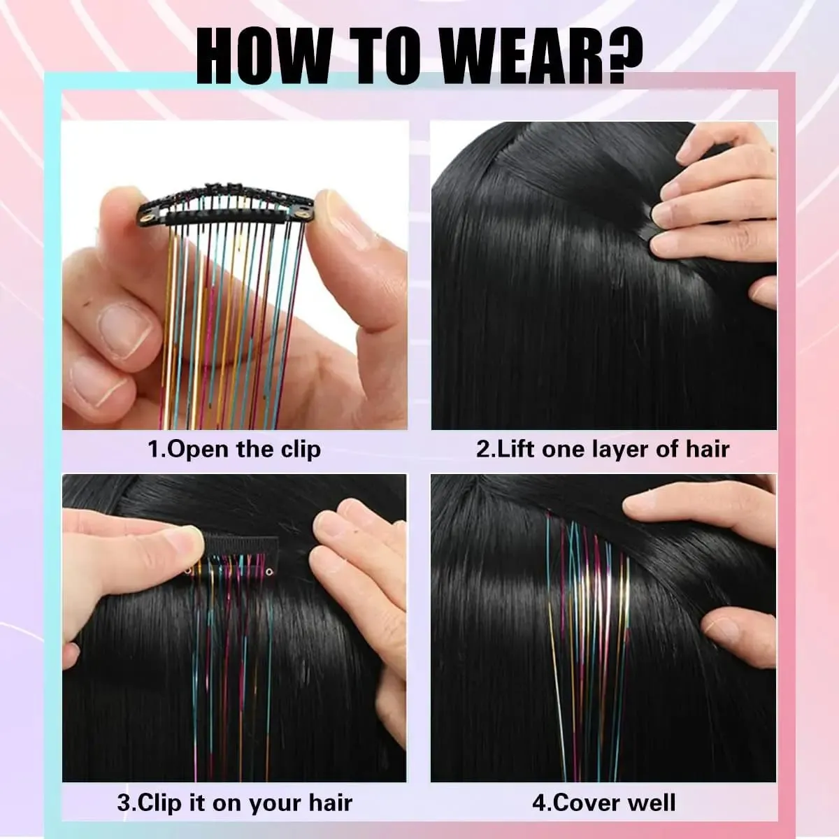 Synthetic Hair Clips in Glitter Tinsel Hair Extensions 20 Inch 6 PCS/Set Heat Resistant Sparkle Clip in Hair for Girls Women — image 5