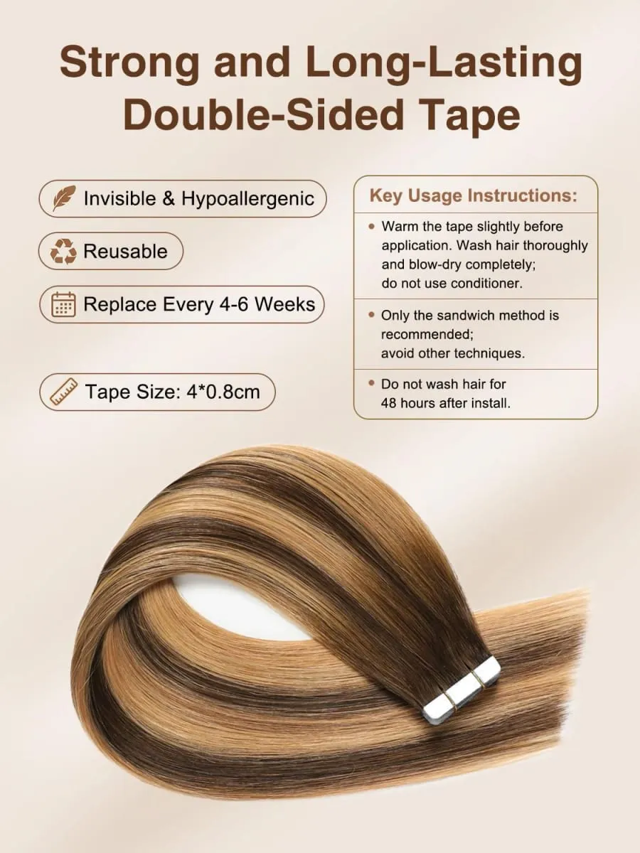 4/27 Straight Tape In Hair Extensions Highlight Invisible Tape In Human Hair Extensions For Salon High Quality 100% Human Hair