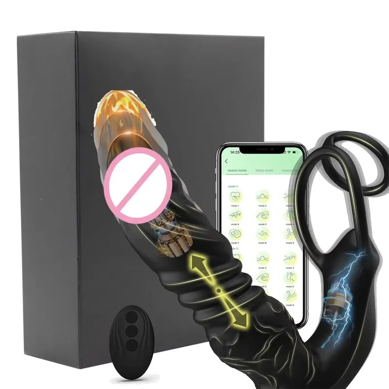 Bluetooth APP Vibrator Dildo Prostate Massager Thrusting Telescopic Prostate Anal With Cock Ring Sex Toy for Men Couples — image 6
