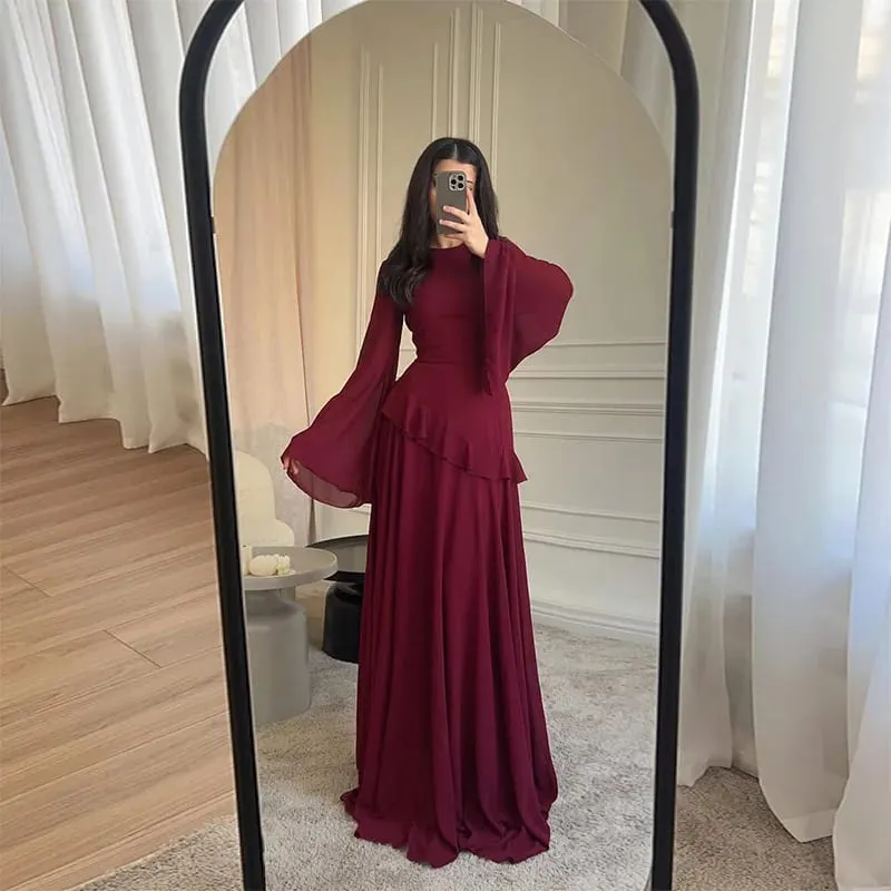 Mulheres chiffon sólido babados vestido alargamento manga em torno do pescoço 2025 novo elegante maxi vestido de festa à noite moda férias senhora — image 10