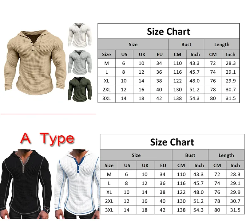Våren Enfärgad Slim Fit Långärmad T-shirt Herr Huva Andas Sport Topp Våffel Bomull Casual Långärmad Skjorta — image 6