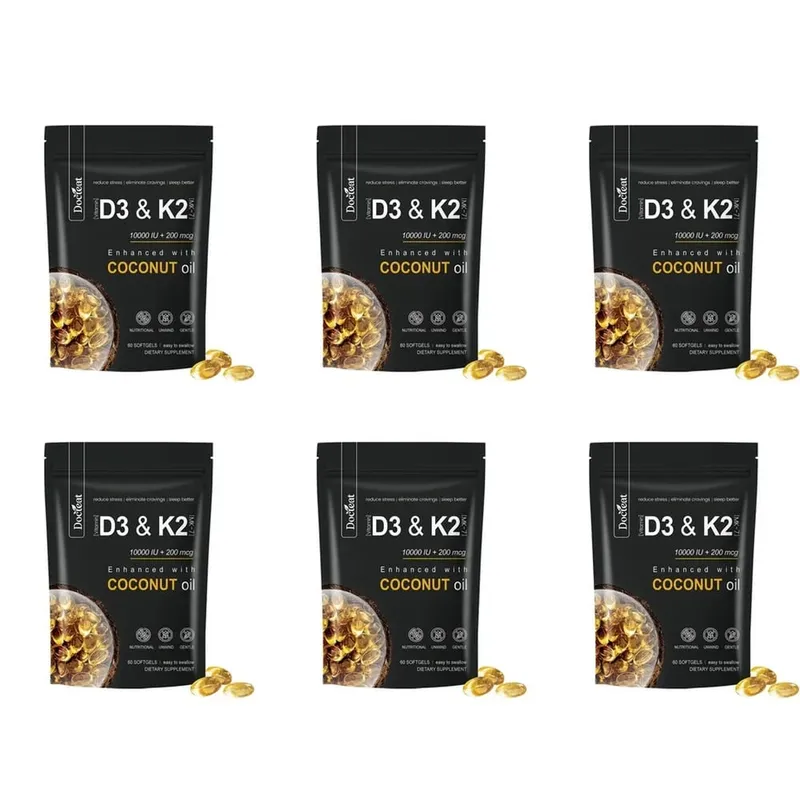 Docteat Vitamin D3 & K2 Softgels with Magnesium and Coconut Oil for Bone Nutrition Balance Immune System Balance - 60 Softgels — image 12