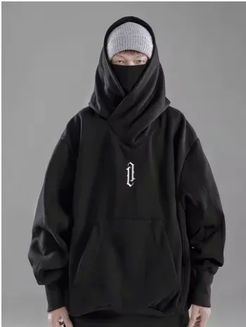 Embroidery Turtleneck Sweatshirt Oversized Y2K Lalaki Babae Hoody Japanese Ninja Hoodies Autumn Hip Hop Fleece Pocket Streetwear