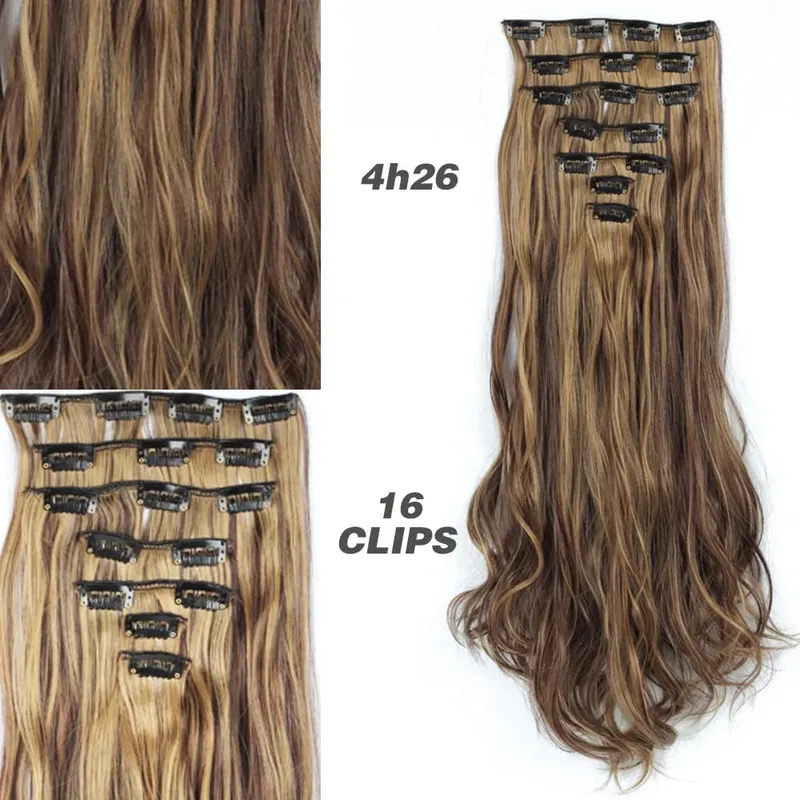 Synthetic 7Pcs/Set 22" Wavy Hairpiece Straight 16 Clips Hair Extensions Heat Resistant Styling False Hair — image 11