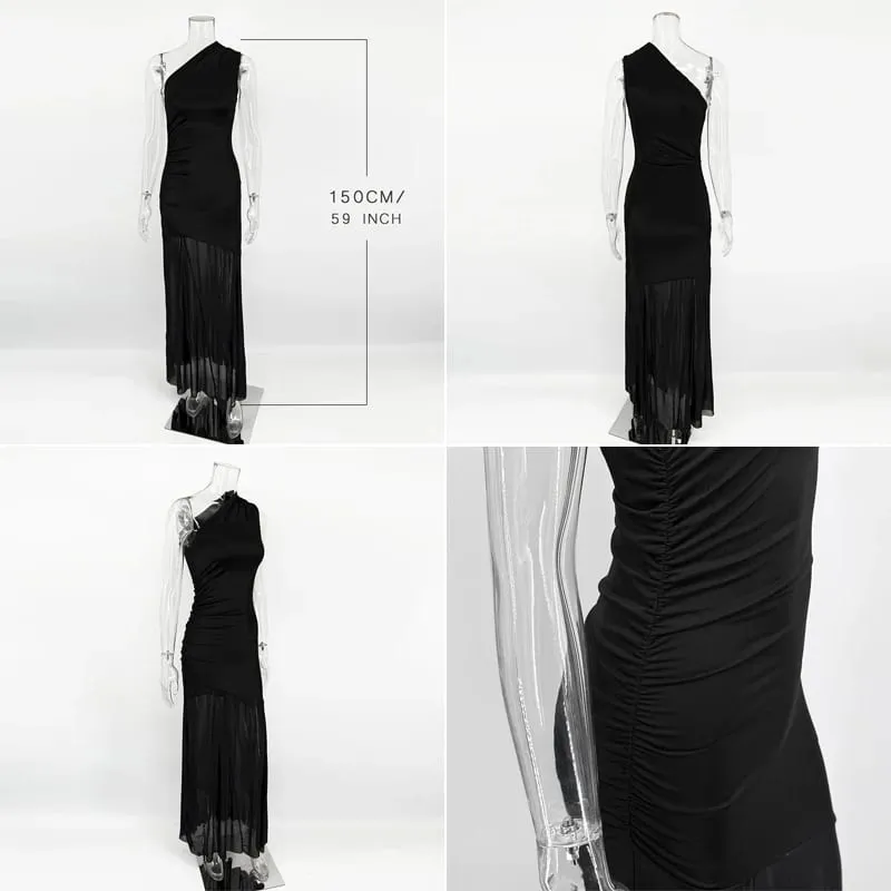 Ticketsx Off Shoulder See Through Dress Solid High Waist Patchwork Backless Slim Long Dress Women Vacation Party Evening Dresses — image 2