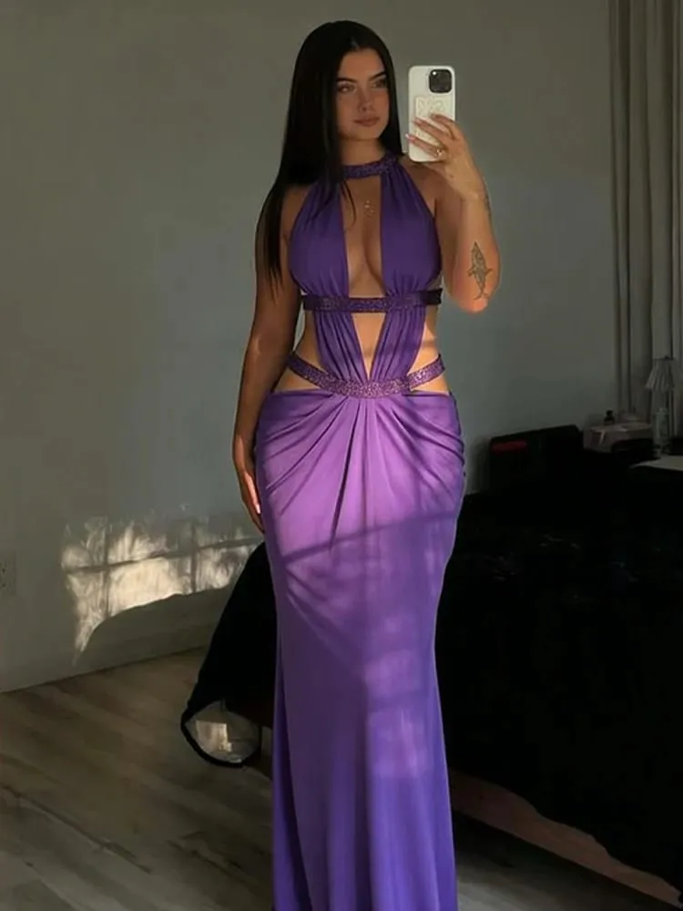 Weird Puss Elegant Backless Dress Women Y2K Patchwork Sparkle Bandage Irregular Sleeveless Sexy Beach Vacation Hottie Vestidos — image 1