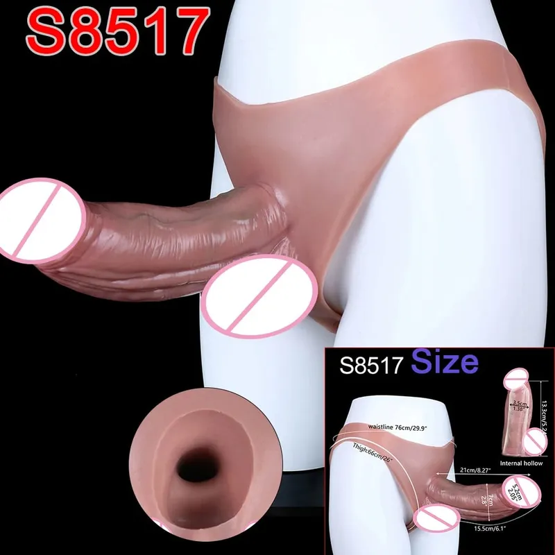 Male Strap-On Long Hollow Dildo Ultra Realistic Penis Extend Sleeve Pants насадка на член Male Cock Cover Sex Toys