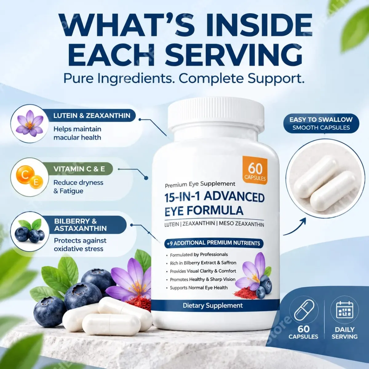 Advanced Eye Nutrition Capsules Lutein Zeaxanthin Astaxanthin Relieves Eye Dryness & Fatigue Antioxidant Eye Support 60 Count — image 2
