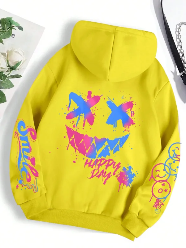 Novo outono masculino personalizado rosto sorridente impressão confortável respirável moletom com capuz ao ar livre moda de rua com capuz sweatshi — image 7