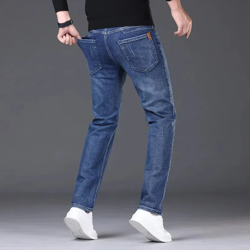 2026 Men NEW Men's Fashion Business Jeans Classic Style Casual Stretch Slim Jean Pants Male Brand Denim Trousers Black Blue Mens — image 3