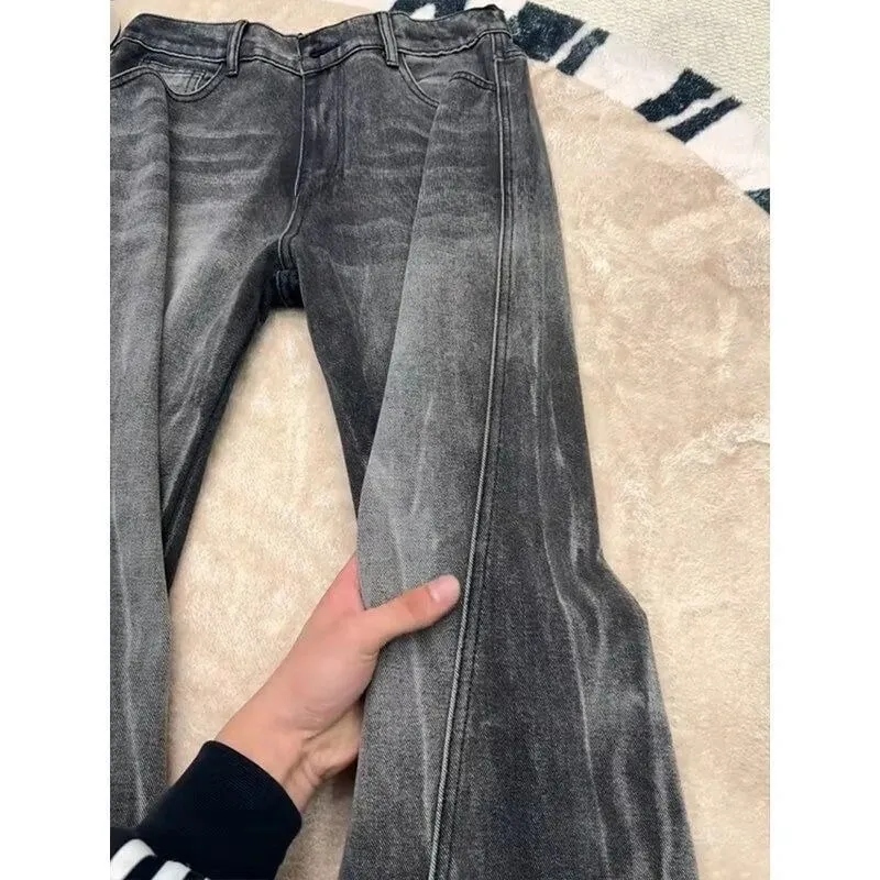 Mens Jeans Harajuku High Street Streetwear Lightning Cut Denim Pants Micro Flared Curved Fit High Waist Slim Straight Spring New — image 3