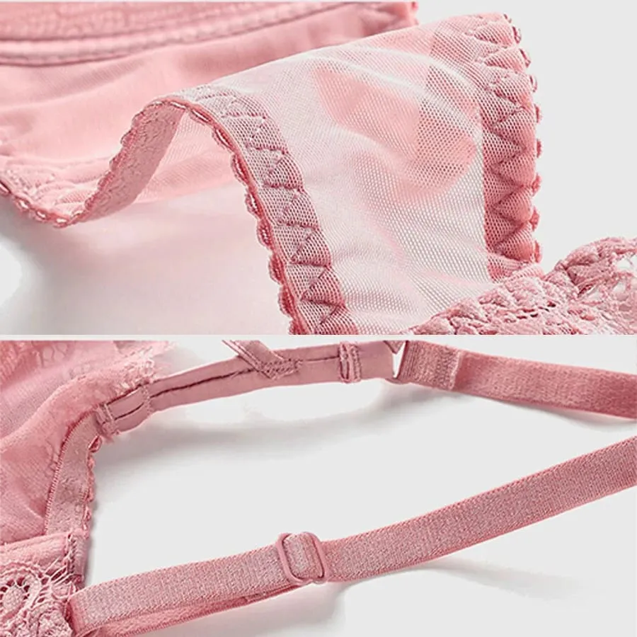 L'bellagiovanna Sexy Lace Lingerie Set Women Ultra-Thin Floral Embroidery Bra Panty Set Seamless Underwire Bralette B C D E Cup