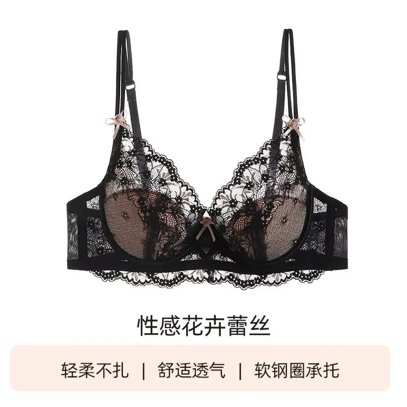 Ladies Pink Lace Lingerie Set Full‑Coverage Thin Minimizer Bra Push Up Anti‑Sag Support Underwear For Big Bust Daily Soft Outfit — image 11