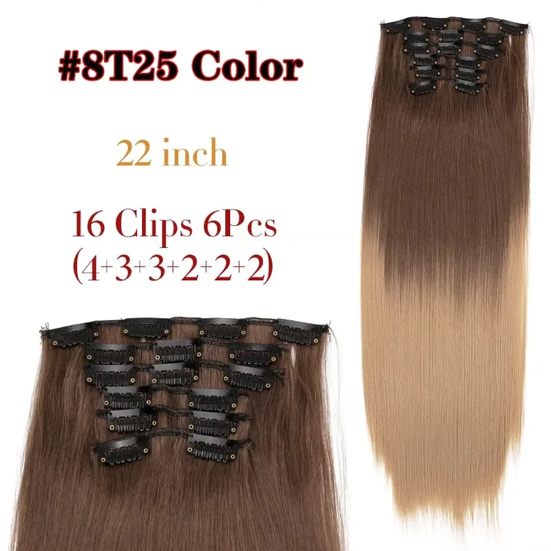 Black Clip In Extensions Straight 22" Long Synthetic Thick Clips On Hair Piece For Women 6Pcs/Set Curly Full Head Weddings Daily — image 30