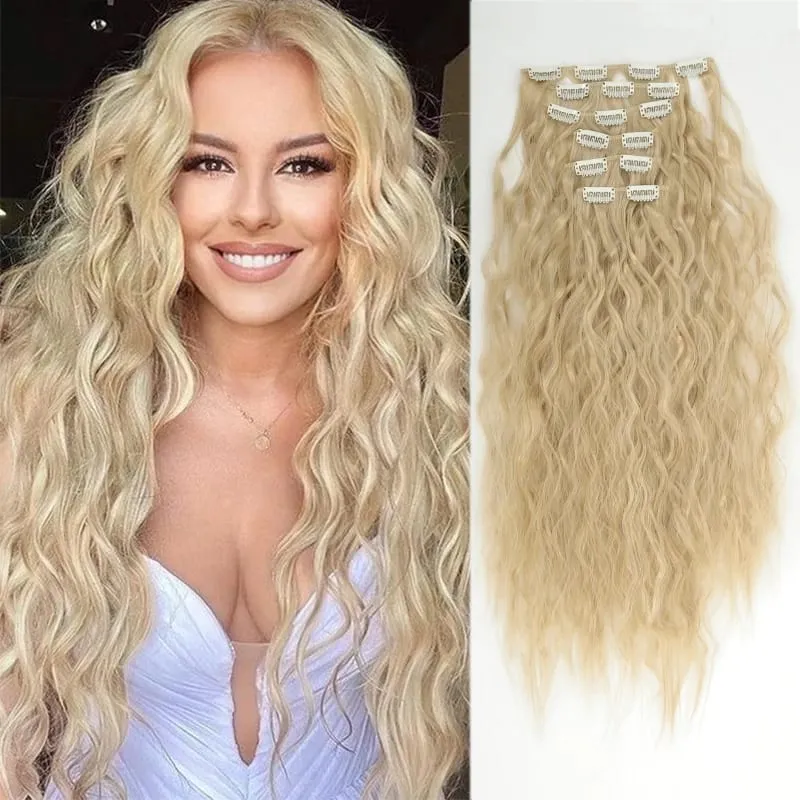 24 Inches 16 Clip Black Natural Daily Long Curly Hair Extensions Seven-Piece Set For Women — image 10
