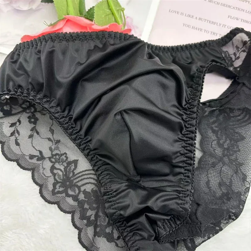 Cuecas sissy masculinas, cuecas de biquíni, lingerie com acabamento em renda, roupa íntima gay masculina crossdress, roupa íntima sexy para homens — image 6