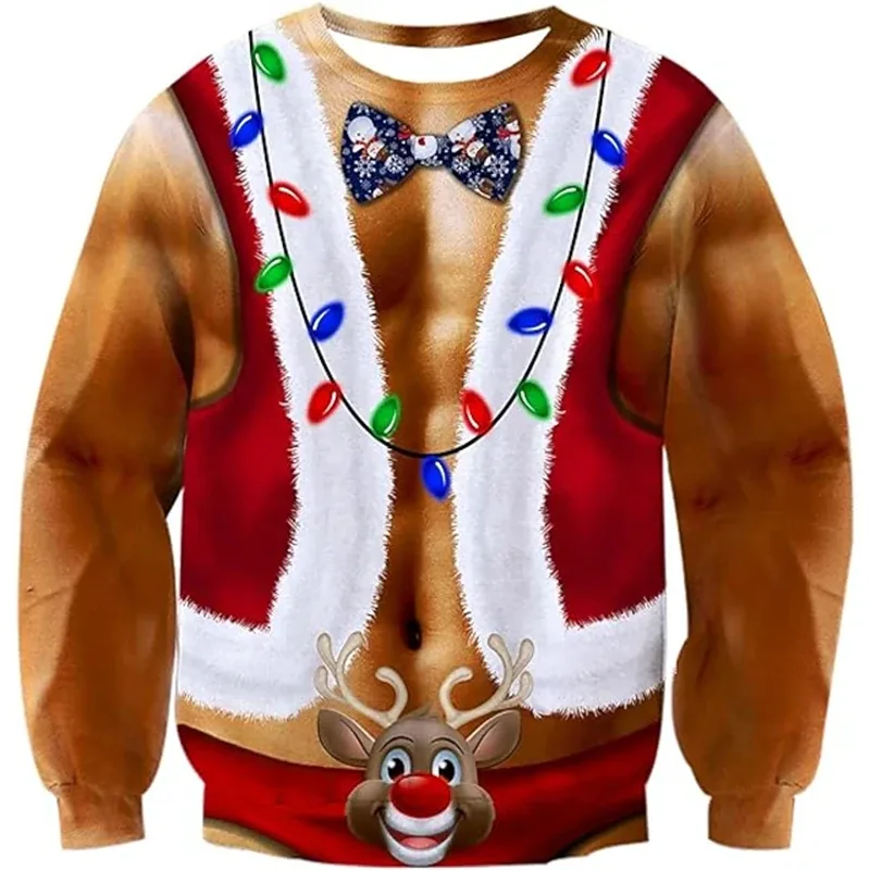 Jul ful tröja Rolig 3D-utskrift muskelmönster tröjor för män Nytt mode tröja fest Cosplay kostym julklapp — image 3