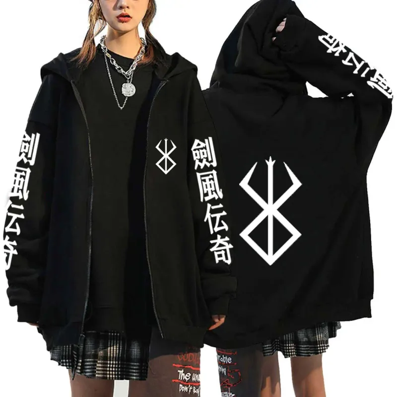 Berserk Zipper Hoodies Lalaki Babae Long Sleeve Sweatshirt Fleece Oversized Jackets Coats Nakakatuwang Berserk Japanese Anime Streetwear — image 3