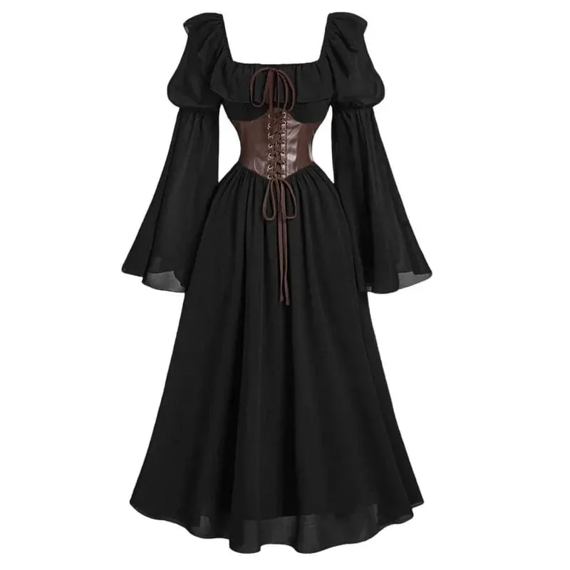 Medieval European and American Halloween New Women's Palace Vintage Dress Horn Sleeve Waist Square Neck Bat Sleeve Long Dress — image 6