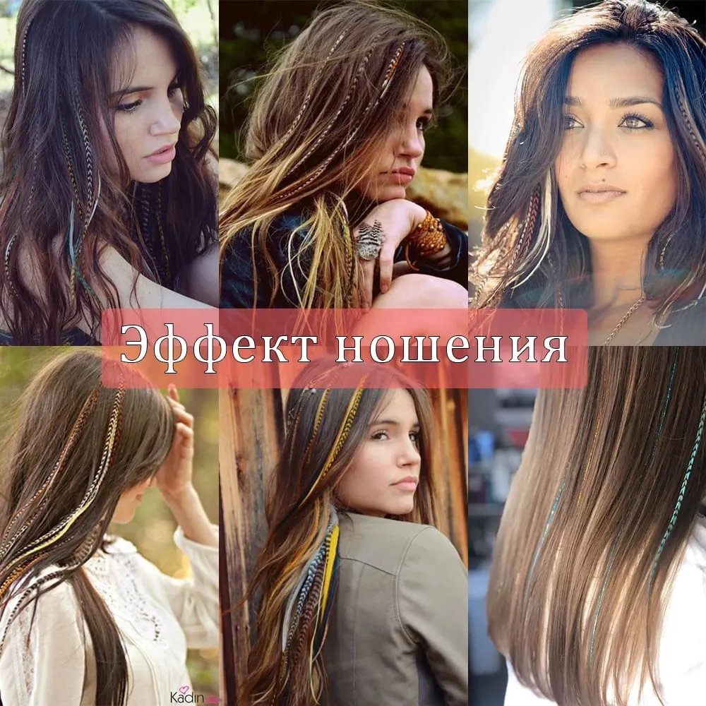 Synthetic Colored I-Tip Faux Feather Hair Extensions 16" 10 Strands/Pack Women's Heat Resistant Fiber Wig Accessories — image 7