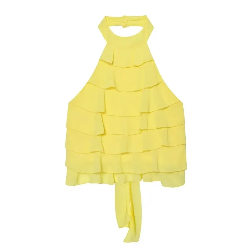 Ruffle Halter Top Women off Shoulder Backless Tops for Women Summer Sleeveless Tops Woman Sexy Camisole Crop Top Female