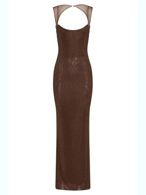 Sexy Square Collar Mesh Patchwork Diamonds Long Dress Women Backless Shiny Rhinestone Slim Dresses Evening Party Cocktail Gowns — image 8
