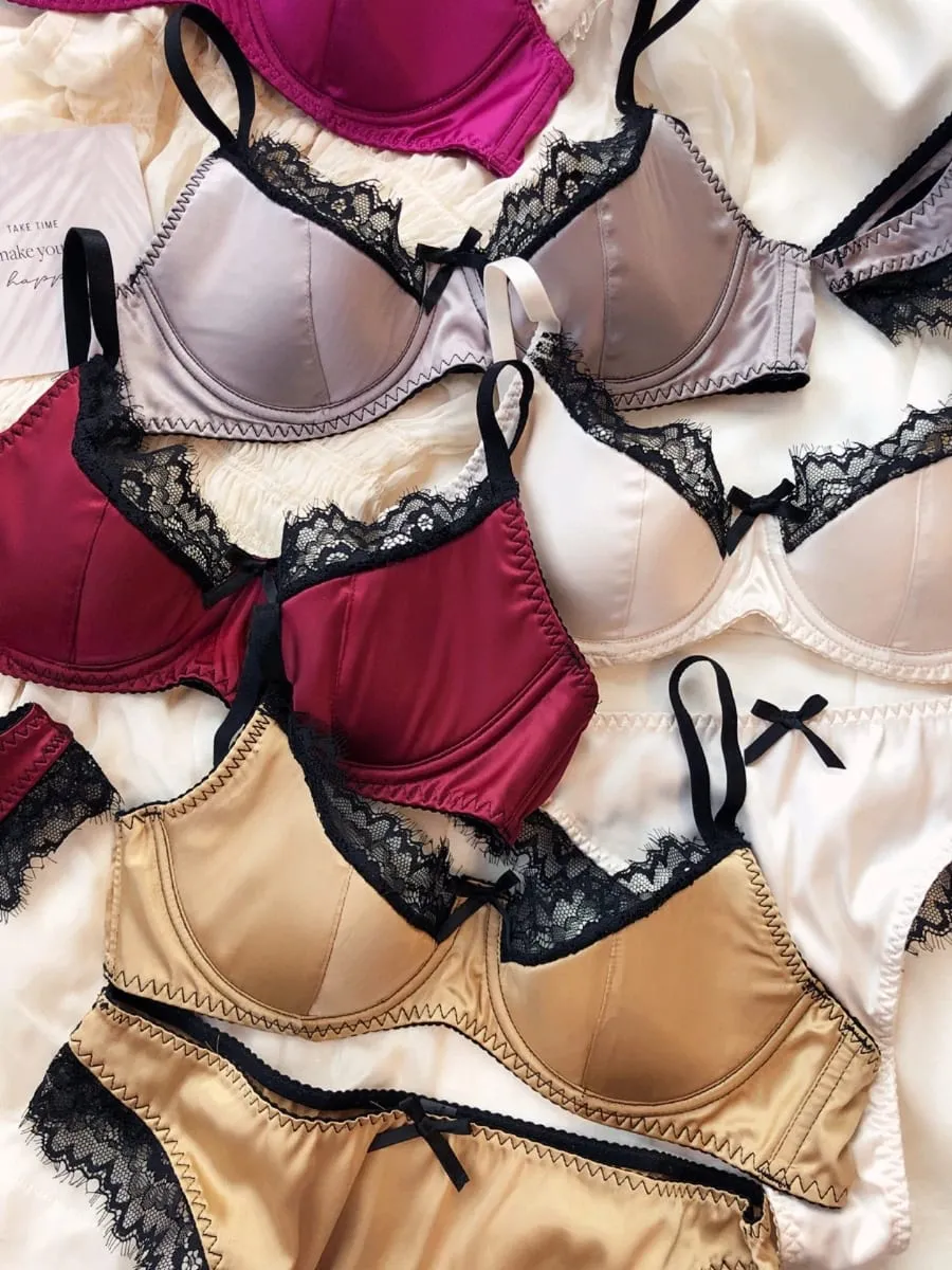 Sexy renda fina copo lingerie para mulher francês push up sutiã conjunto de tecido de seda de alta qualidade conforto respirável roupa interior conjunto — image 4