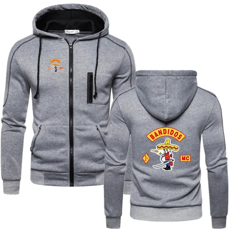 MC Bandidos Primavera Outono Moda Masculina Casual Hoodies Pulôveres Moletons Masculinos Cor Sólida Com Capuz Casaco Com Cordão — image 4